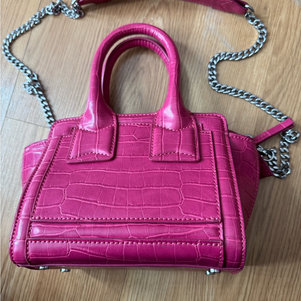 Zara Faux Croc Embossed Mini Tote Handbag Chain Strap Pink